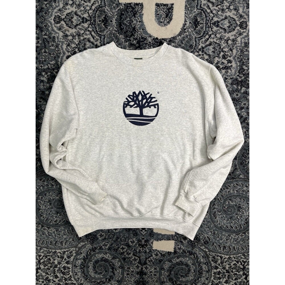 Vintage Mens 90s Timberland Logo Crew Neck Sweatshirt Size XL Embroidered Gray